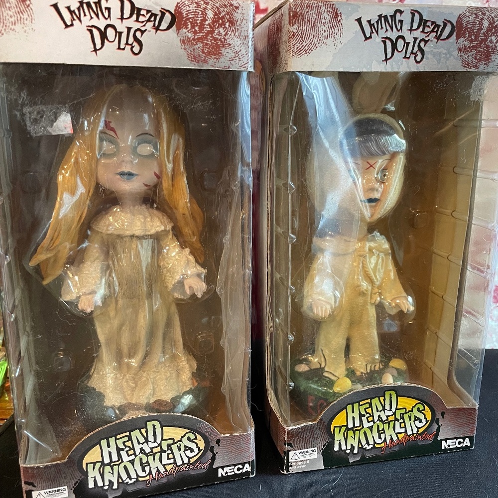 2 Living Dead Dolls Head Knockers Hand-painted Bobbleheads - Eggzorcist & Posey